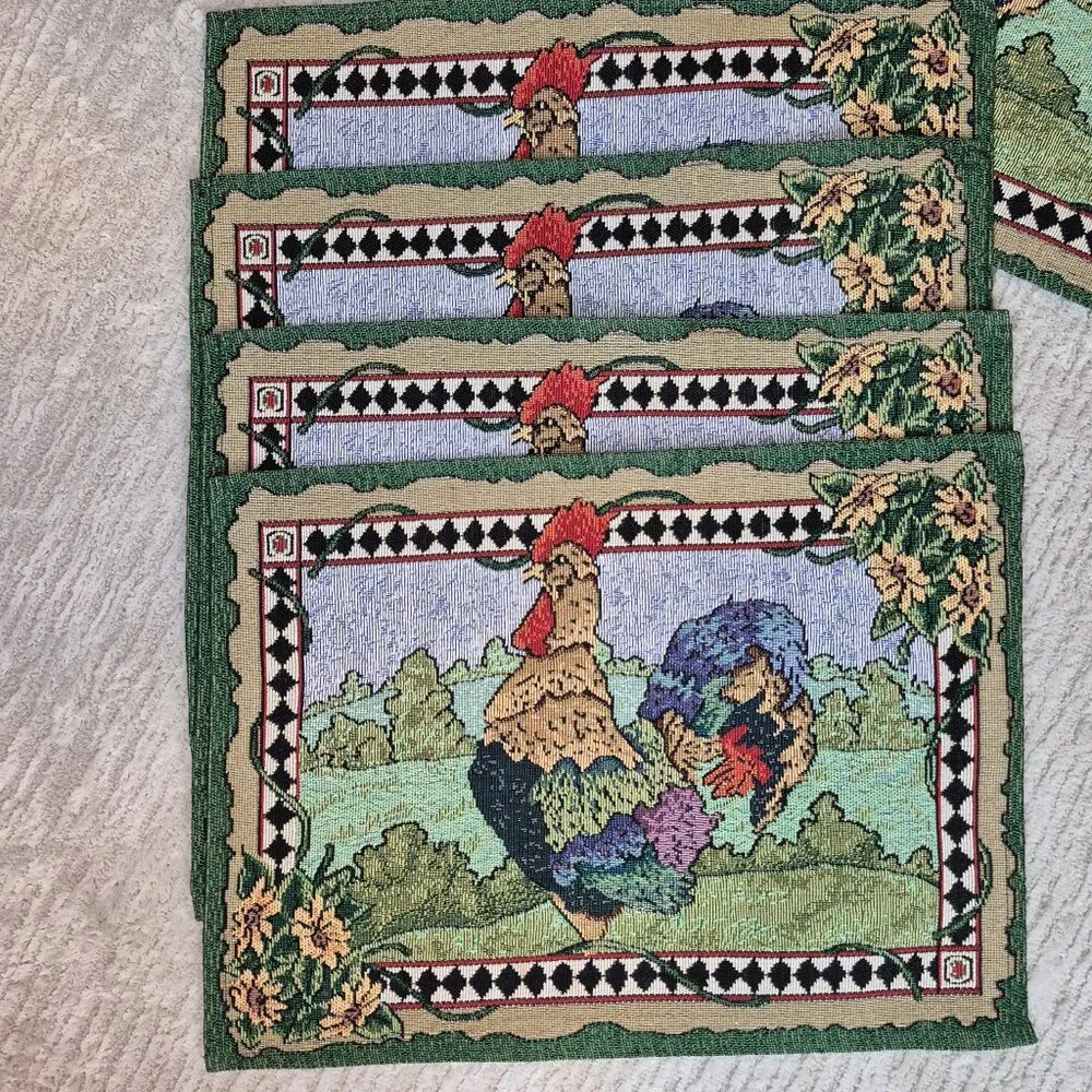 Tapestry Tassel Rooster Table Runner & 4 Placemats